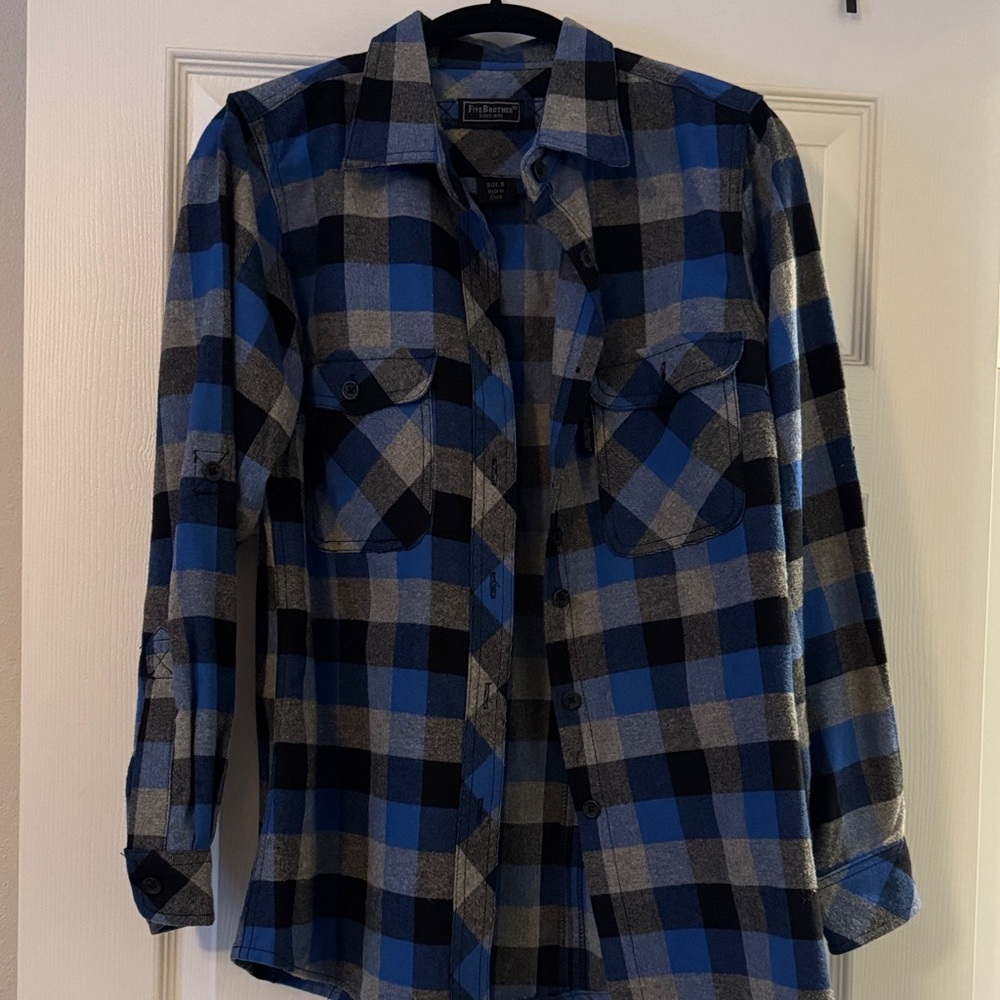 Blue and Black Plaid Flannel Shirt
